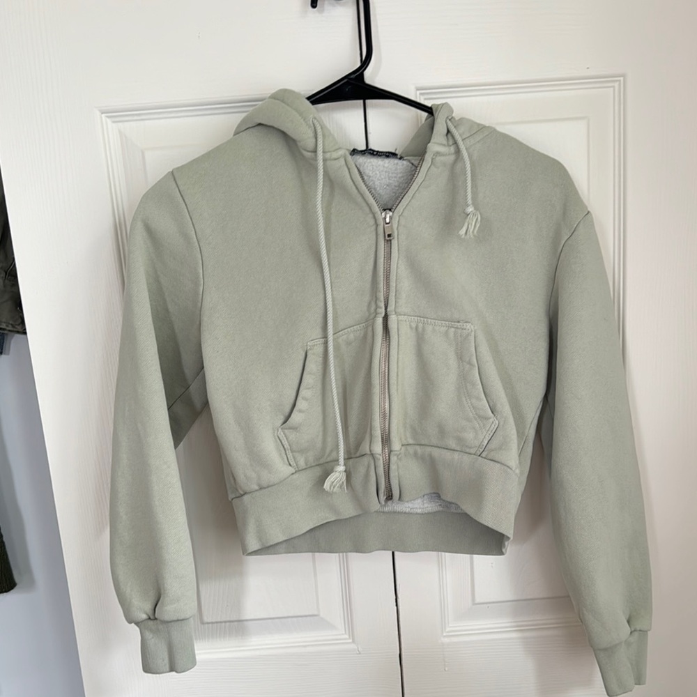 Brandy Melville Light Green Zip-Up Hoodie